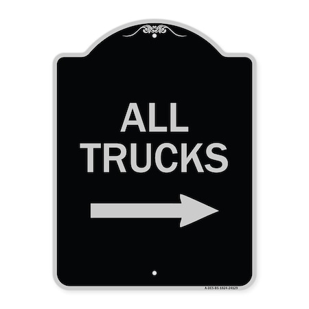 Signmission Driveway All Trucks W/ Right Arrow Heavy-Gauge Aluminum Architectural Sign, 24" x 18", BS-1824-24129 A-DES-BS-1824-24129